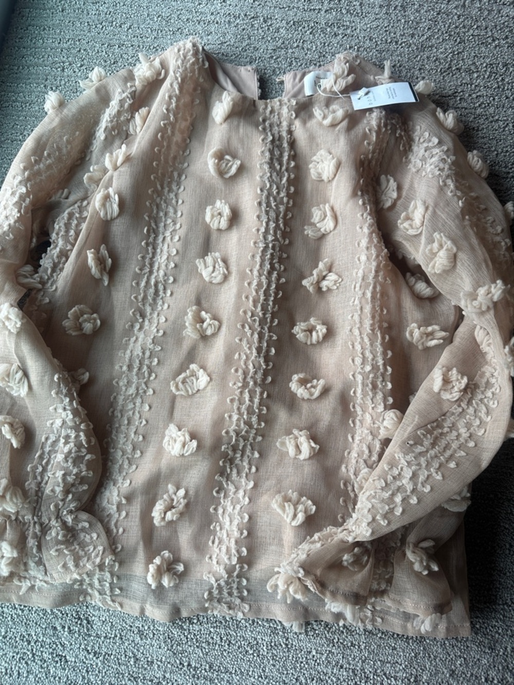 bohme Cream Textured Floral Applique Blouse